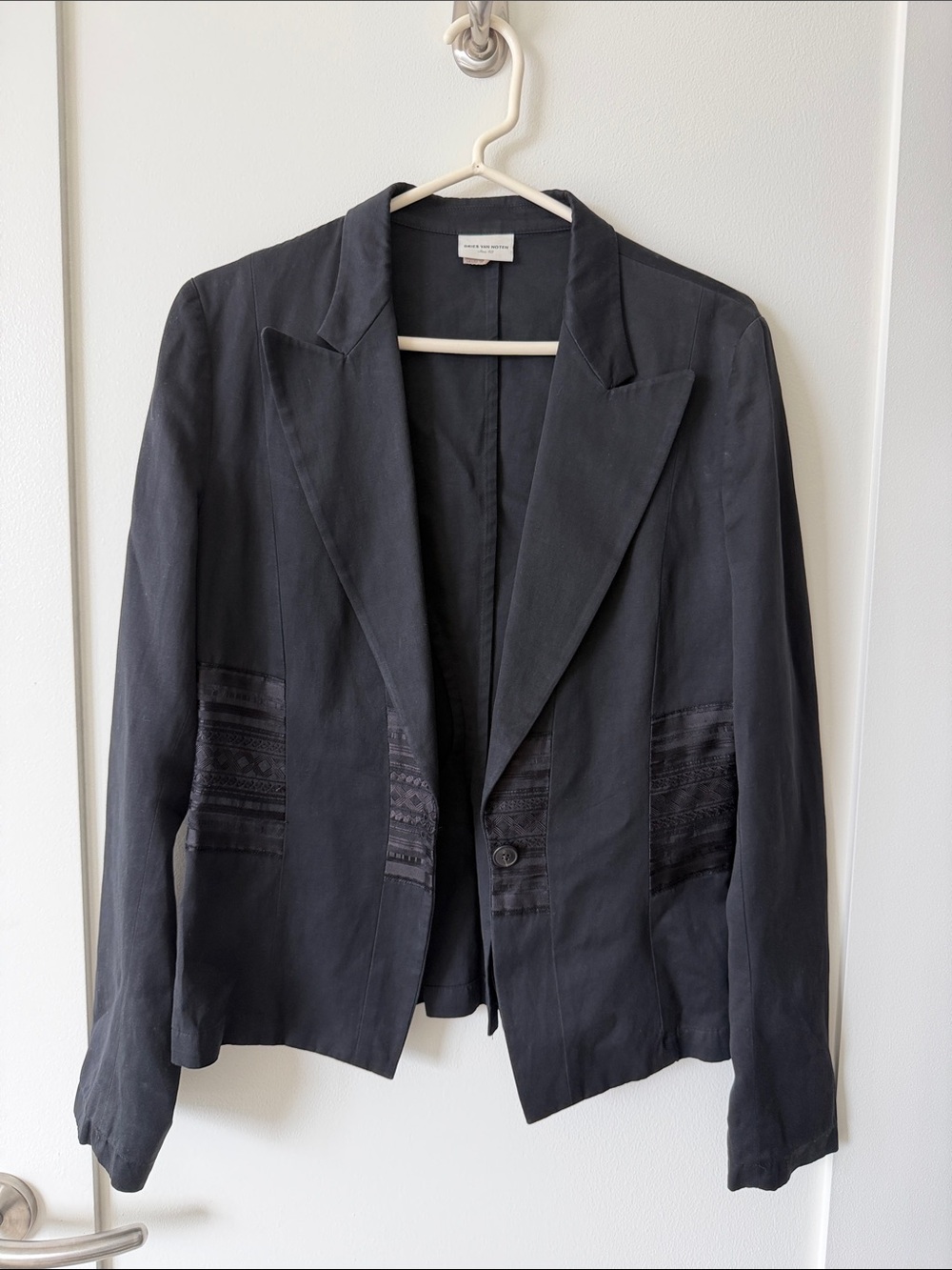 Dries Van Noten Black Tailored Blazer with Textured Panels